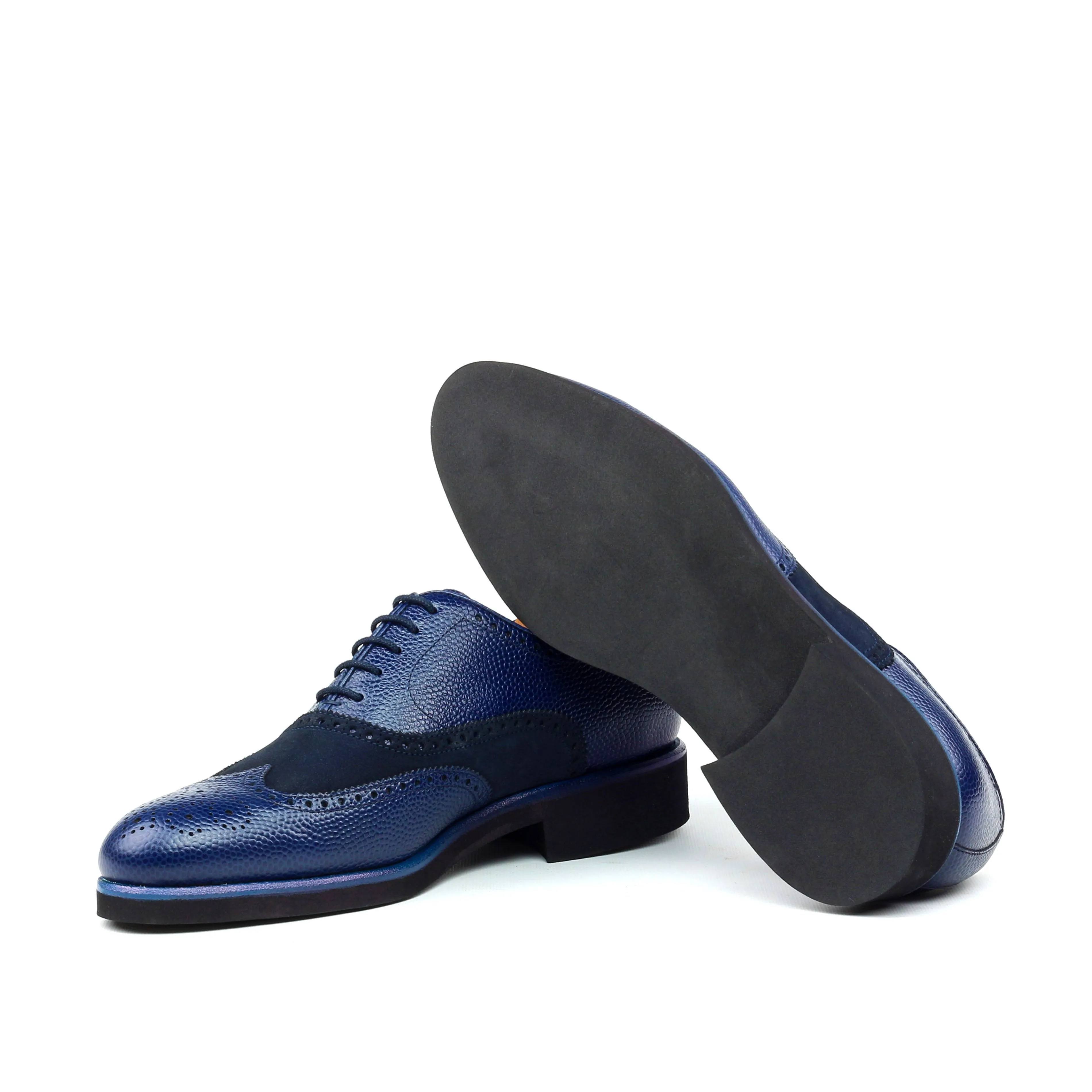 Unique Handcrafted Blue Wingtip Oxford w/ Full Brogue
