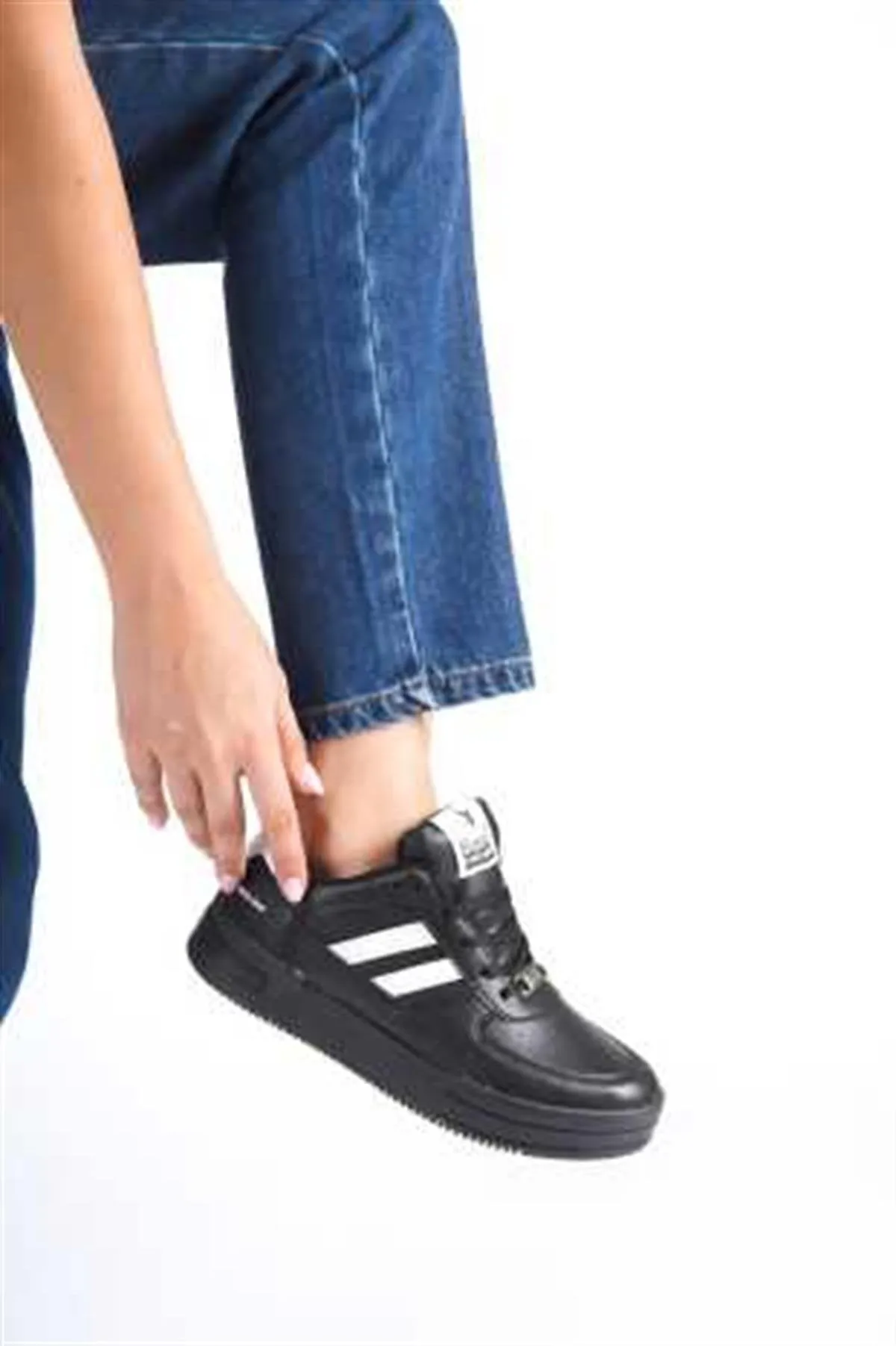 Unisex Black White 2 Stripes Rimex Orthopedic Casual Sneaker