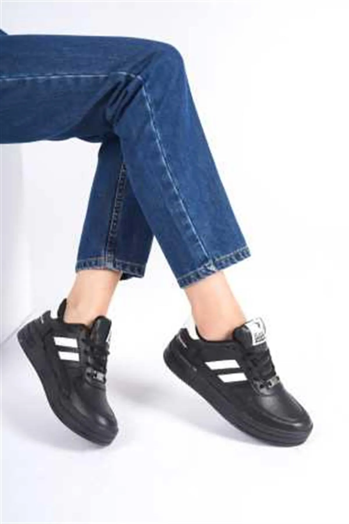 Unisex Black White 2 Stripes Rimex Orthopedic Casual Sneaker