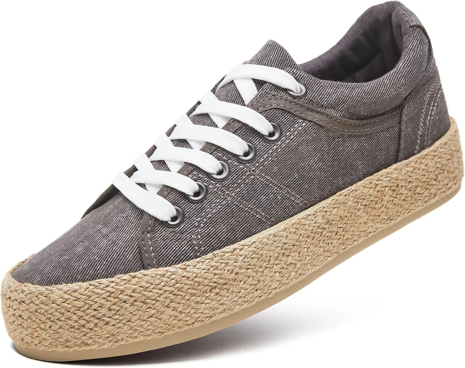 Uoidru Canvas Shoes for Women Platform Sneakers Soft Washed Demin Canvas Sneakers Lace Up Canvas Platform Shoes Low Top Womens Fashion Sneakers