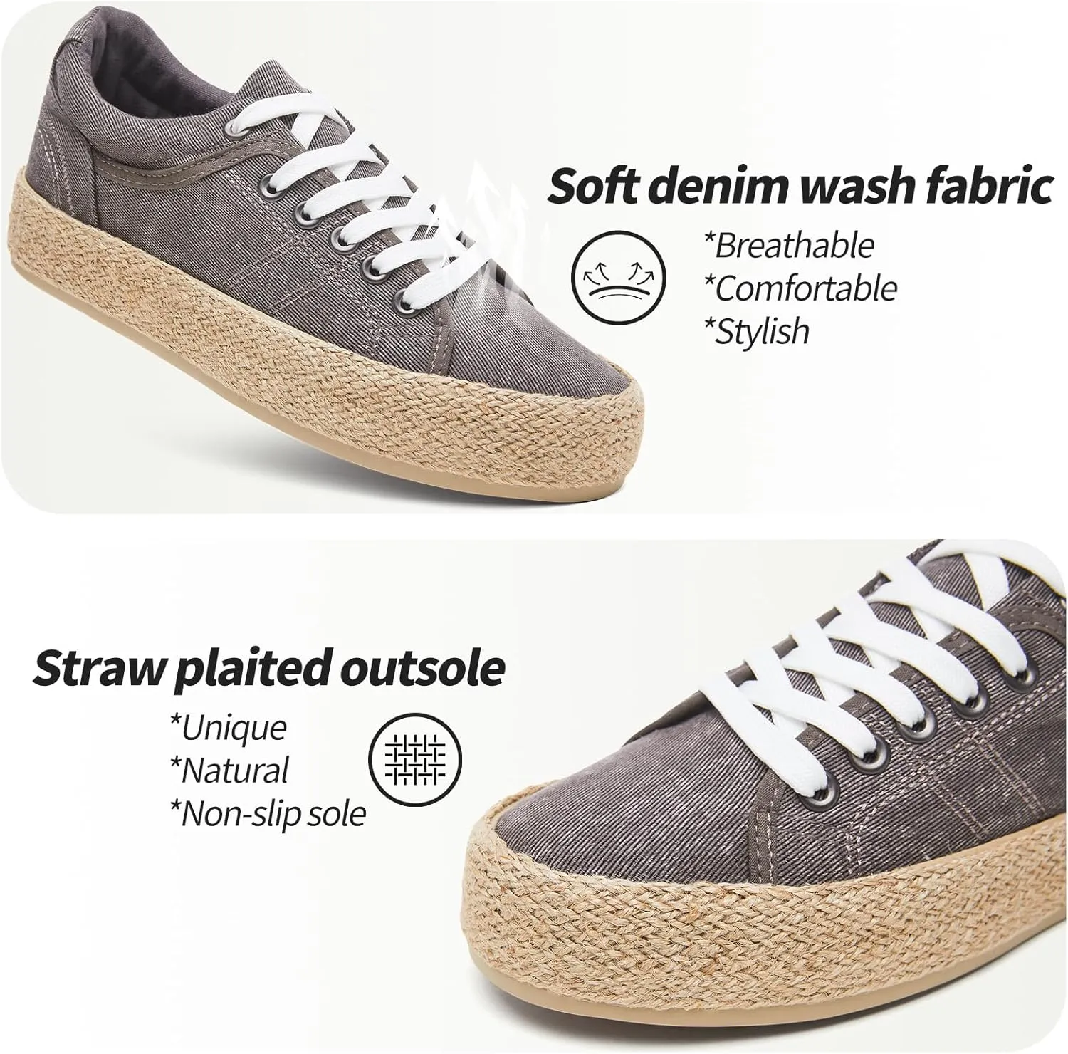 Uoidru Canvas Shoes for Women Platform Sneakers Soft Washed Demin Canvas Sneakers Lace Up Canvas Platform Shoes Low Top Womens Fashion Sneakers