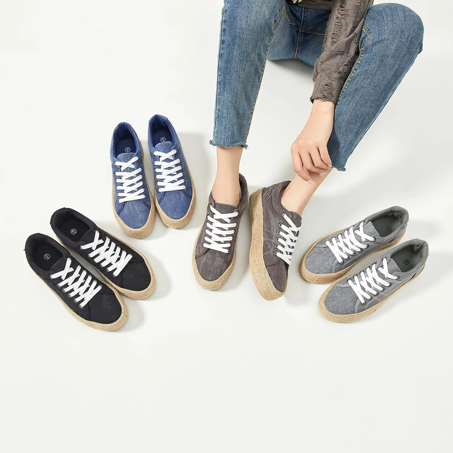 Uoidru Canvas Shoes for Women Platform Sneakers Soft Washed Demin Canvas Sneakers Lace Up Canvas Platform Shoes Low Top Womens Fashion Sneakers