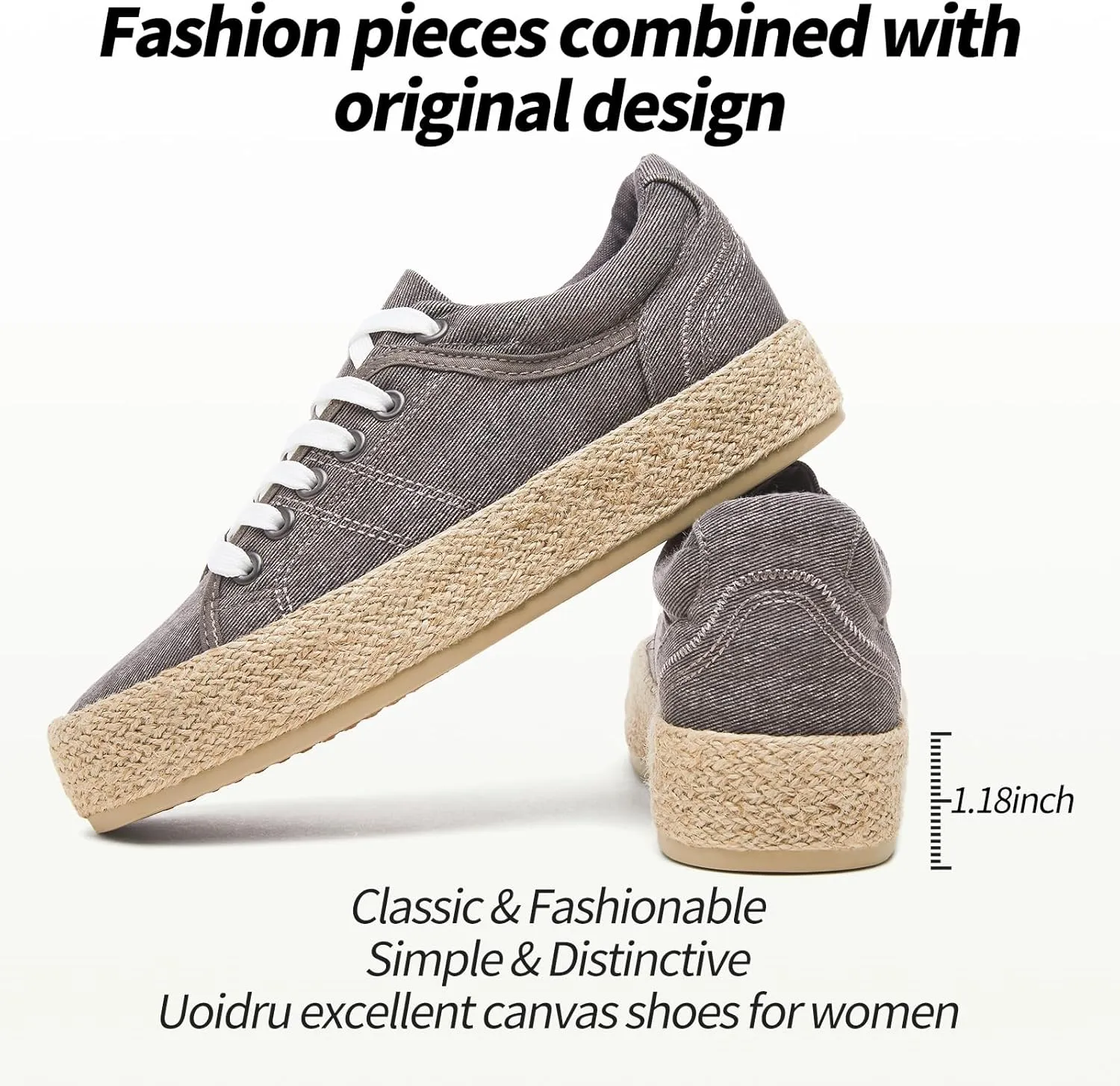 Uoidru Canvas Shoes for Women Platform Sneakers Soft Washed Demin Canvas Sneakers Lace Up Canvas Platform Shoes Low Top Womens Fashion Sneakers