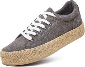 Uoidru Canvas Shoes for Women Platform Sneakers Soft Washed Demin Canvas Sneakers Lace Up Canvas Platform Shoes Low Top Womens Fashion Sneakers