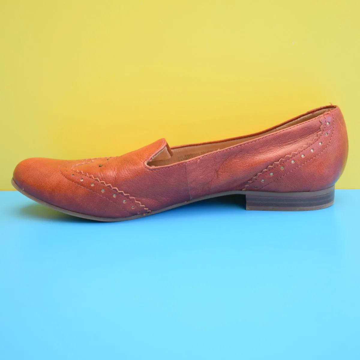 Vintage Leather 1970s Brogue Shoes - Modern Size 6 - Rusty Brown