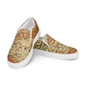 Vintage Map Mens Slip Canvas Shoes