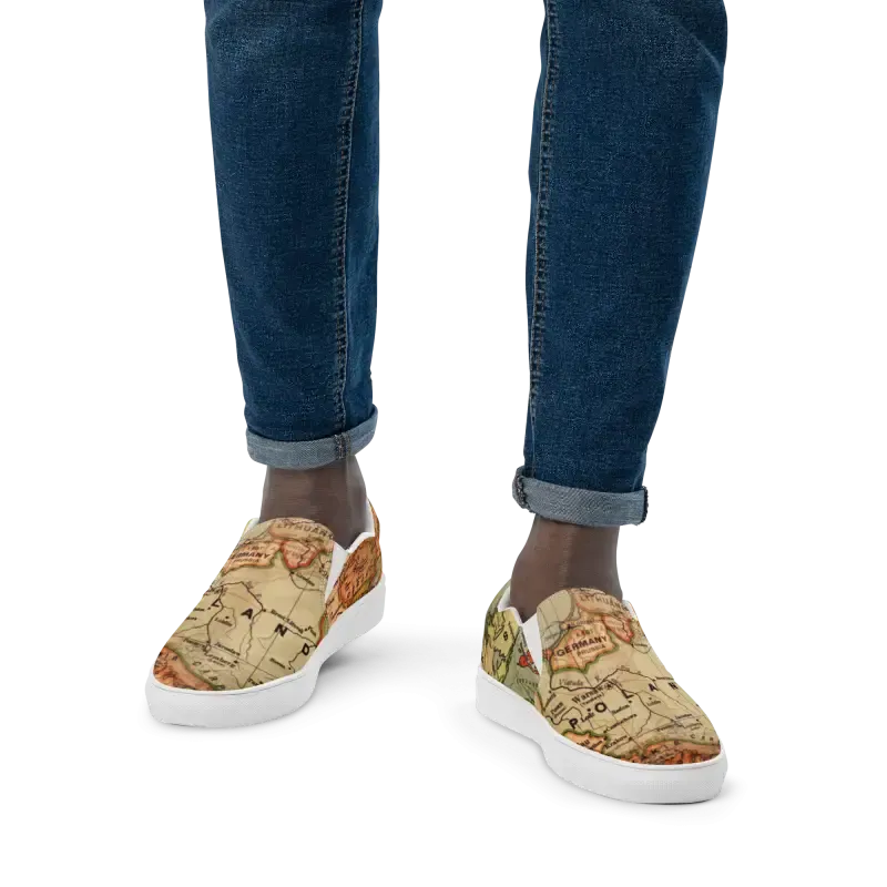 Vintage Map Mens Slip Canvas Shoes