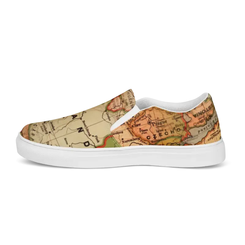 Vintage Map Mens Slip Canvas Shoes