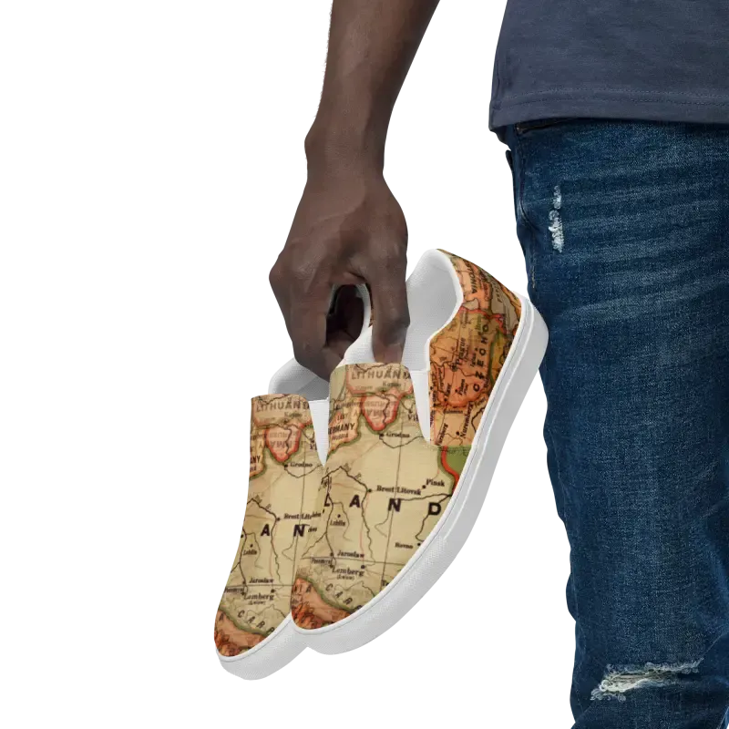 Vintage Map Mens Slip Canvas Shoes