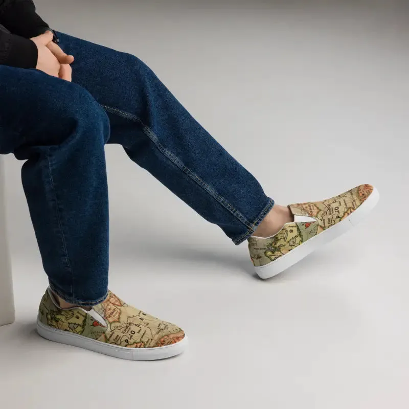 Vintage Map Mens Slip Canvas Shoes