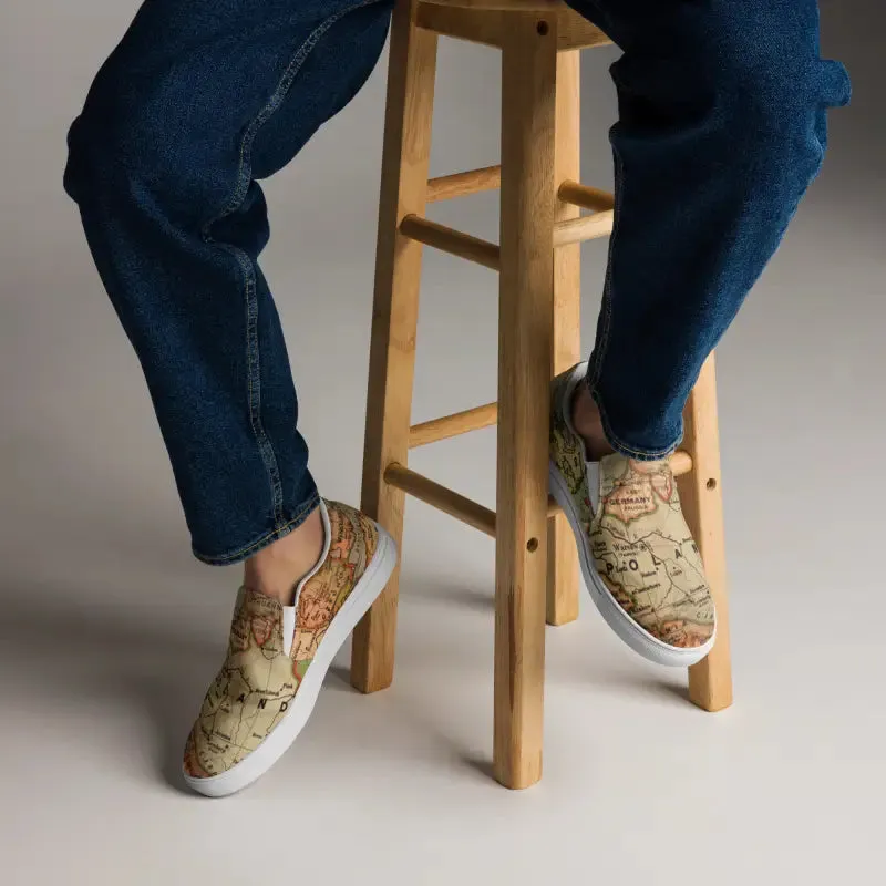 Vintage Map Mens Slip Canvas Shoes
