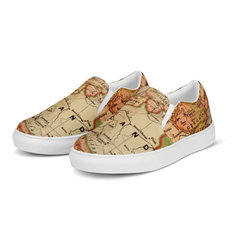 Vintage Map Mens Slip Canvas Shoes