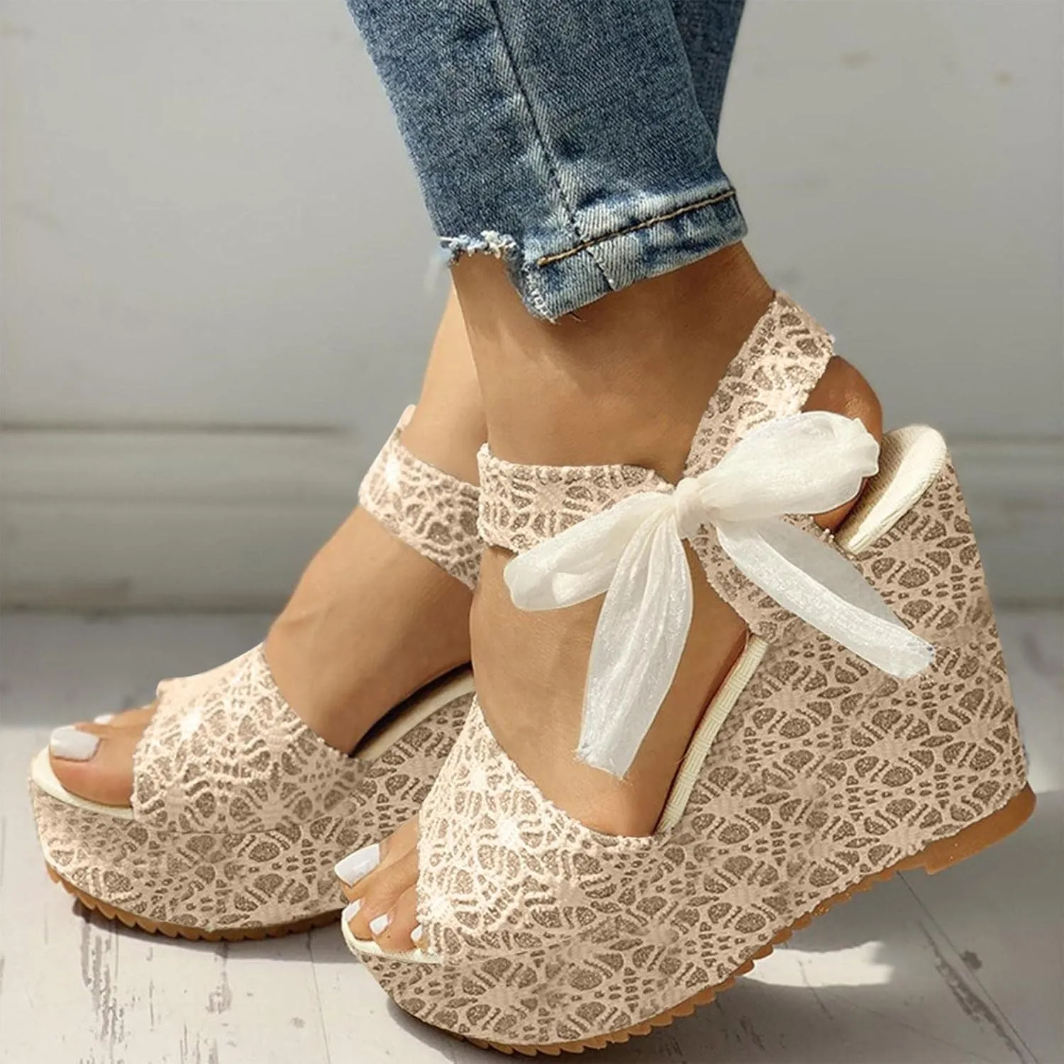 Wedge Sandal for Women Ankle Strap Flatform Arch Support Fish Mouth Toe Shoes Platform Espadrilles Cushion Open Rubber