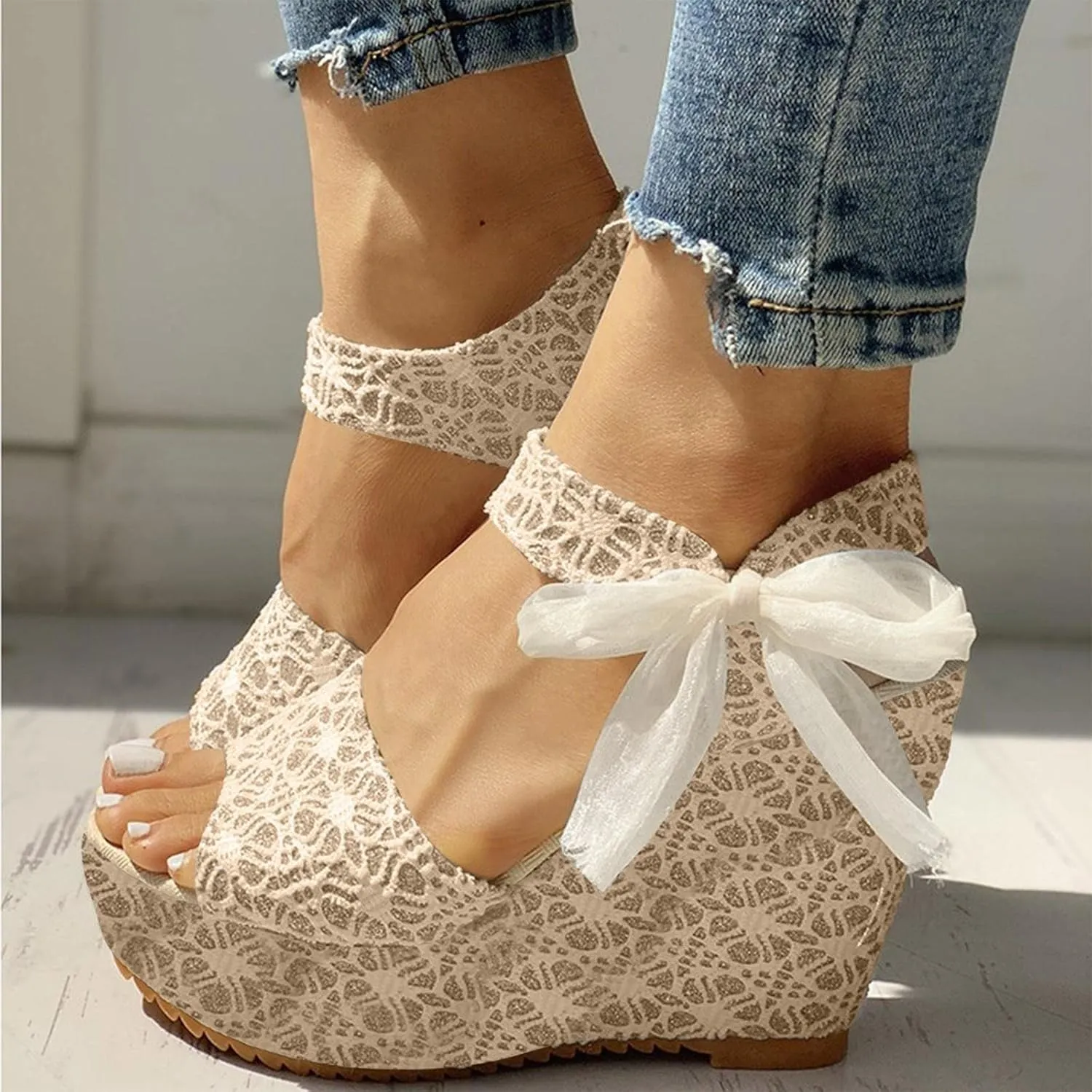 Wedge Sandal for Women Ankle Strap Flatform Arch Support Fish Mouth Toe Shoes Platform Espadrilles Cushion Open Rubber