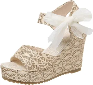 Wedge Sandal for Women Ankle Strap Flatform Arch Support Fish Mouth Toe Shoes Platform Espadrilles Cushion Open Rubber