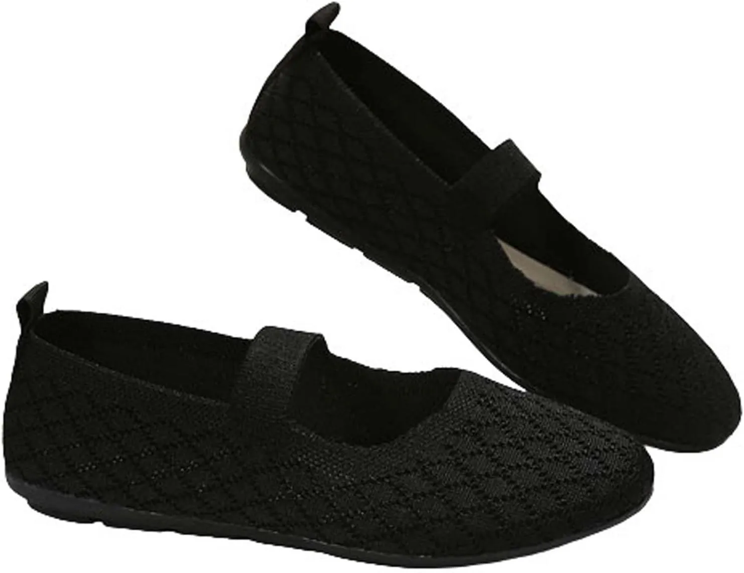 White Ballet Flats for Women Round Toe Mary Jane Shoes Comfortable Dressy Womens Straps Washable Knit Slip On Sandals