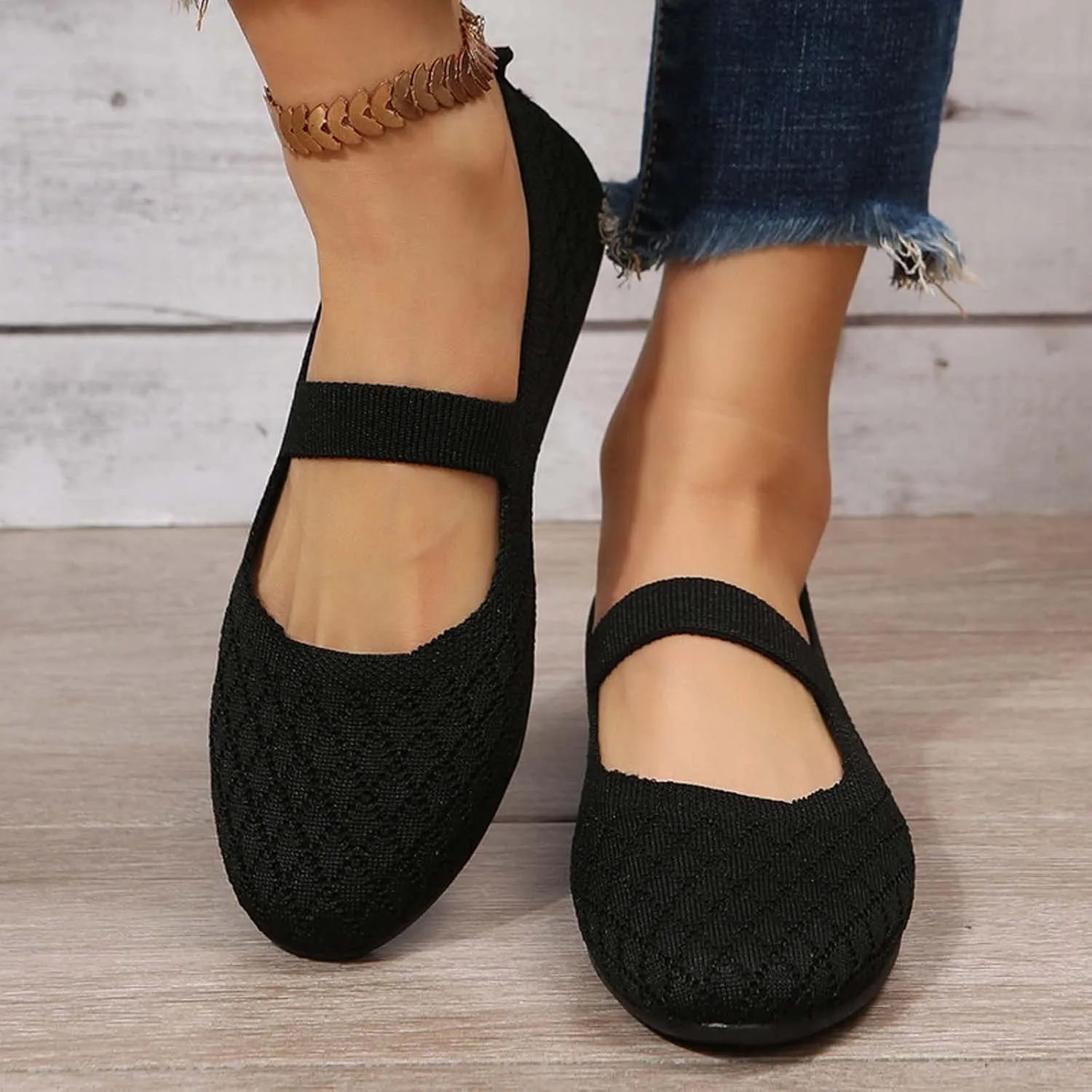White Ballet Flats for Women Round Toe Mary Jane Shoes Comfortable Dressy Womens Straps Washable Knit Slip On Sandals
