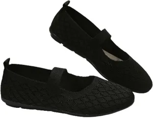 White Ballet Flats for Women Round Toe Mary Jane Shoes Comfortable Dressy Womens Straps Washable Knit Slip On Sandals