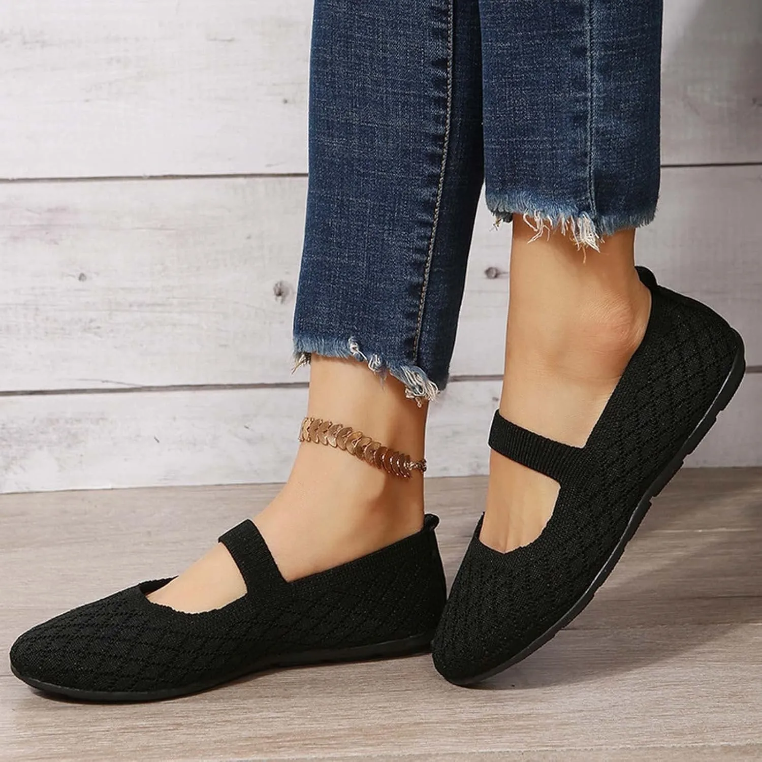 White Ballet Flats for Women Round Toe Mary Jane Shoes Comfortable Dressy Womens Straps Washable Knit Slip On Sandals