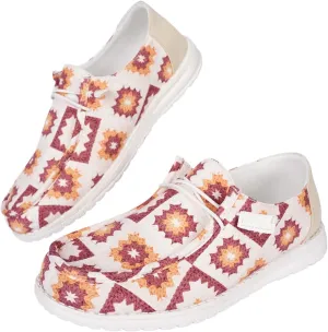 White Geometric Print Loafers & Boat Deck Shoes, Artistic Walking Shoes with Colorful Patterns & Non-Slip Sole, Lightweight Breathable Casual Shoes for Men & Women