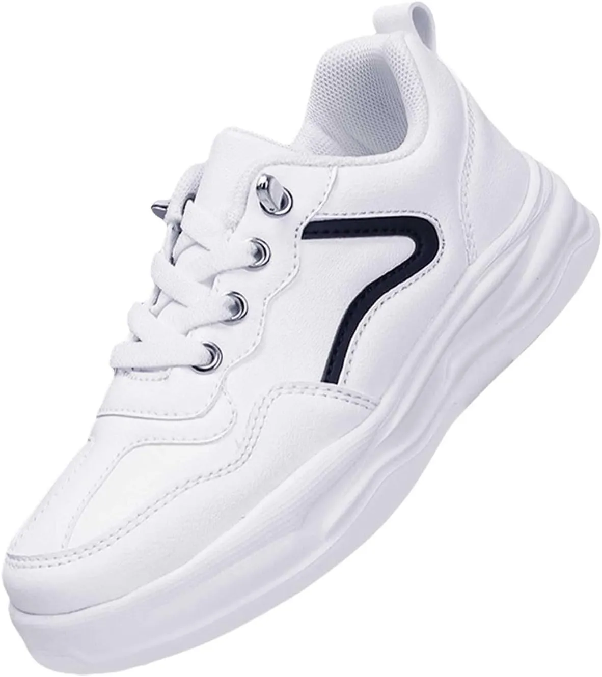 White Leather Tennis Shoes for Kids Canvas Slip On Shoes for Toddlers Breathable Sneakers Running Walking Shoes