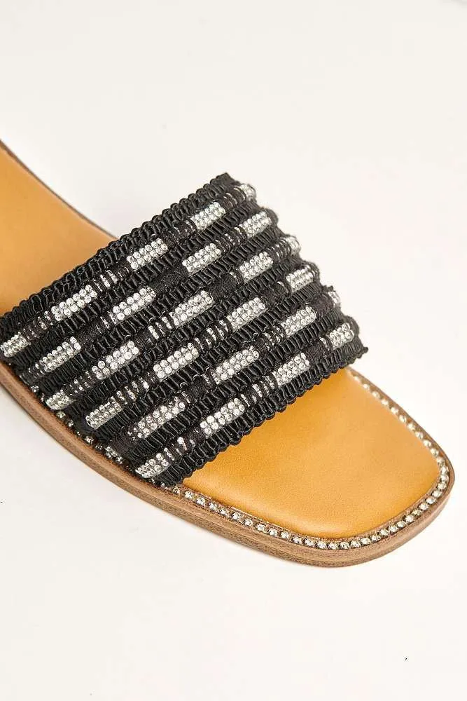 Wickee Diamante Detailed Sliders in Black