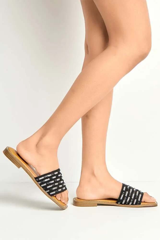 Wickee Diamante Detailed Sliders in Black