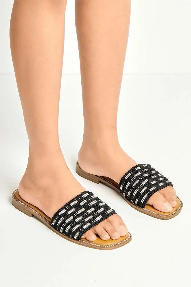 Wickee Diamante Detailed Sliders in Black