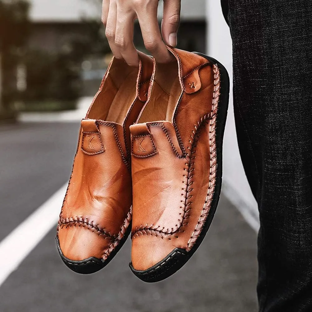 WILTENA Fashion Mens Genuine Leather Loafers Male Hand Stitching Casual Shoes Comfort Slip On Driving Shoes