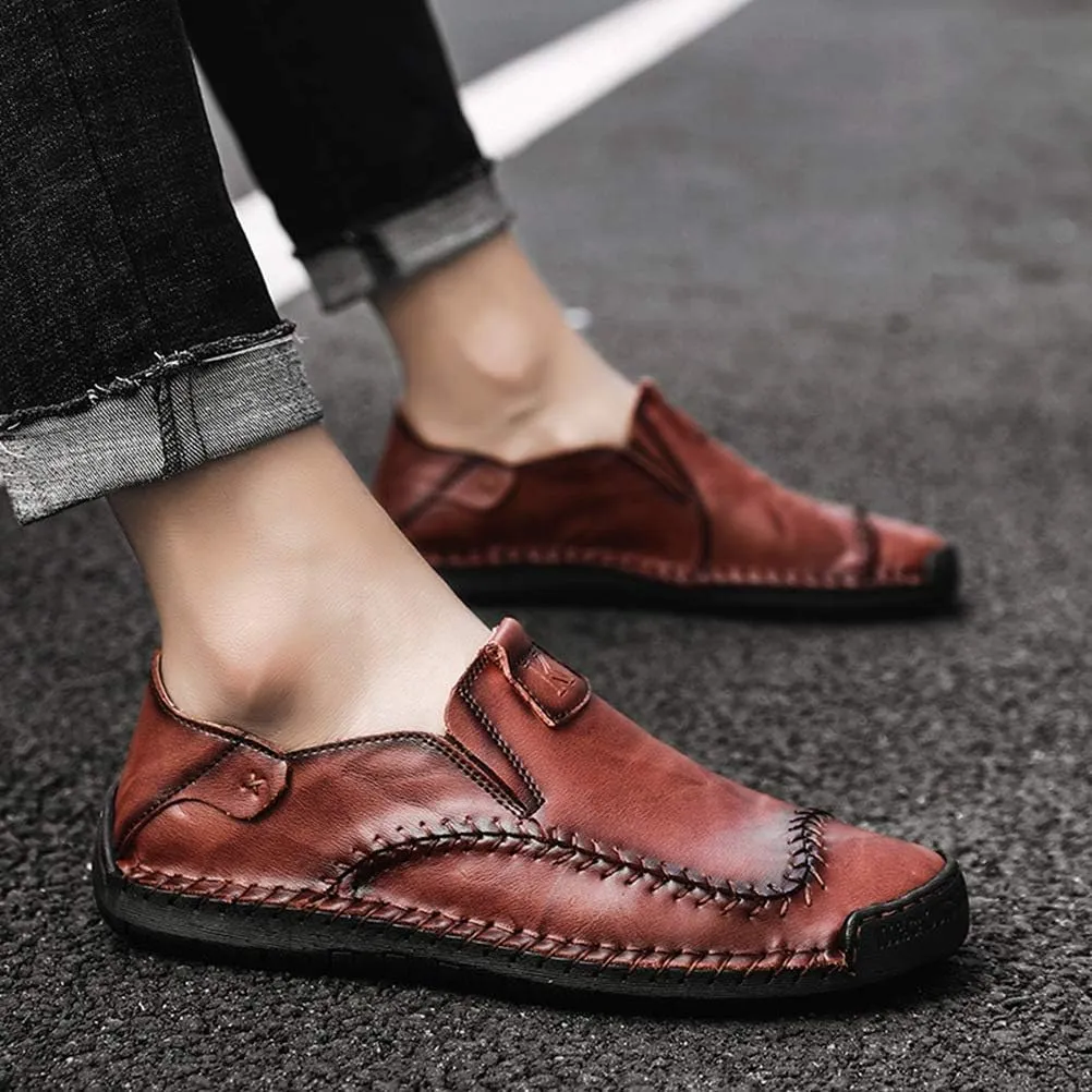 WILTENA Fashion Mens Genuine Leather Loafers Male Hand Stitching Casual Shoes Comfort Slip On Driving Shoes
