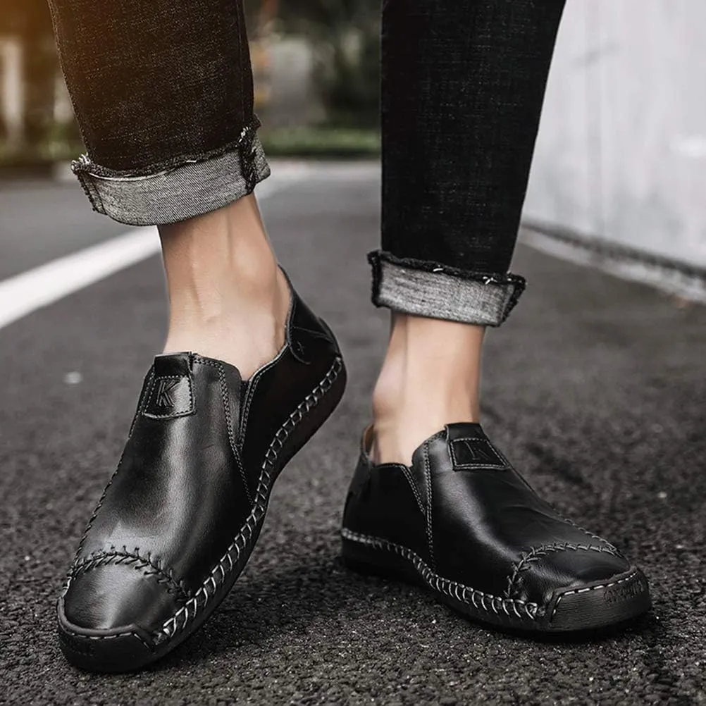 WILTENA Fashion Mens Genuine Leather Loafers Male Hand Stitching Casual Shoes Comfort Slip On Driving Shoes