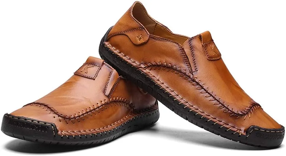 WILTENA Fashion Mens Genuine Leather Loafers Male Hand Stitching Casual Shoes Comfort Slip On Driving Shoes
