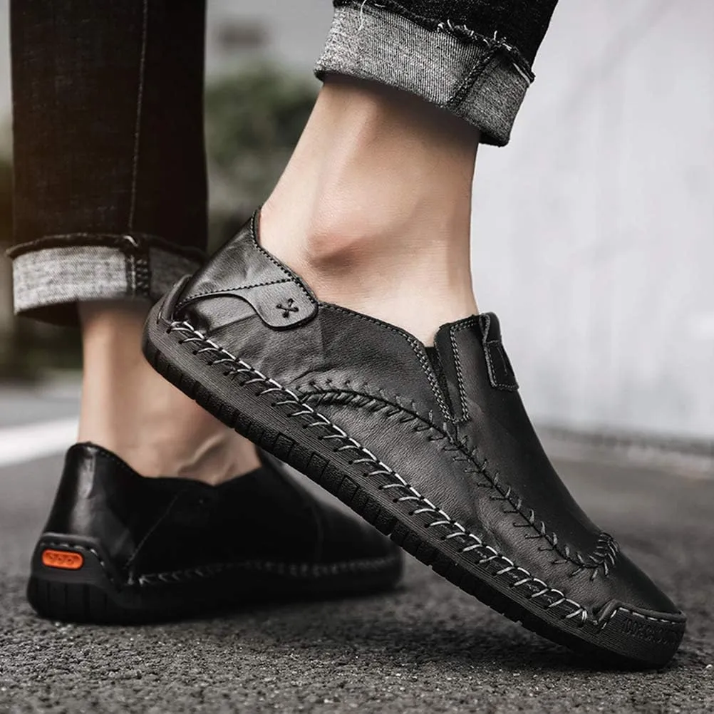 WILTENA Fashion Mens Genuine Leather Loafers Male Hand Stitching Casual Shoes Comfort Slip On Driving Shoes