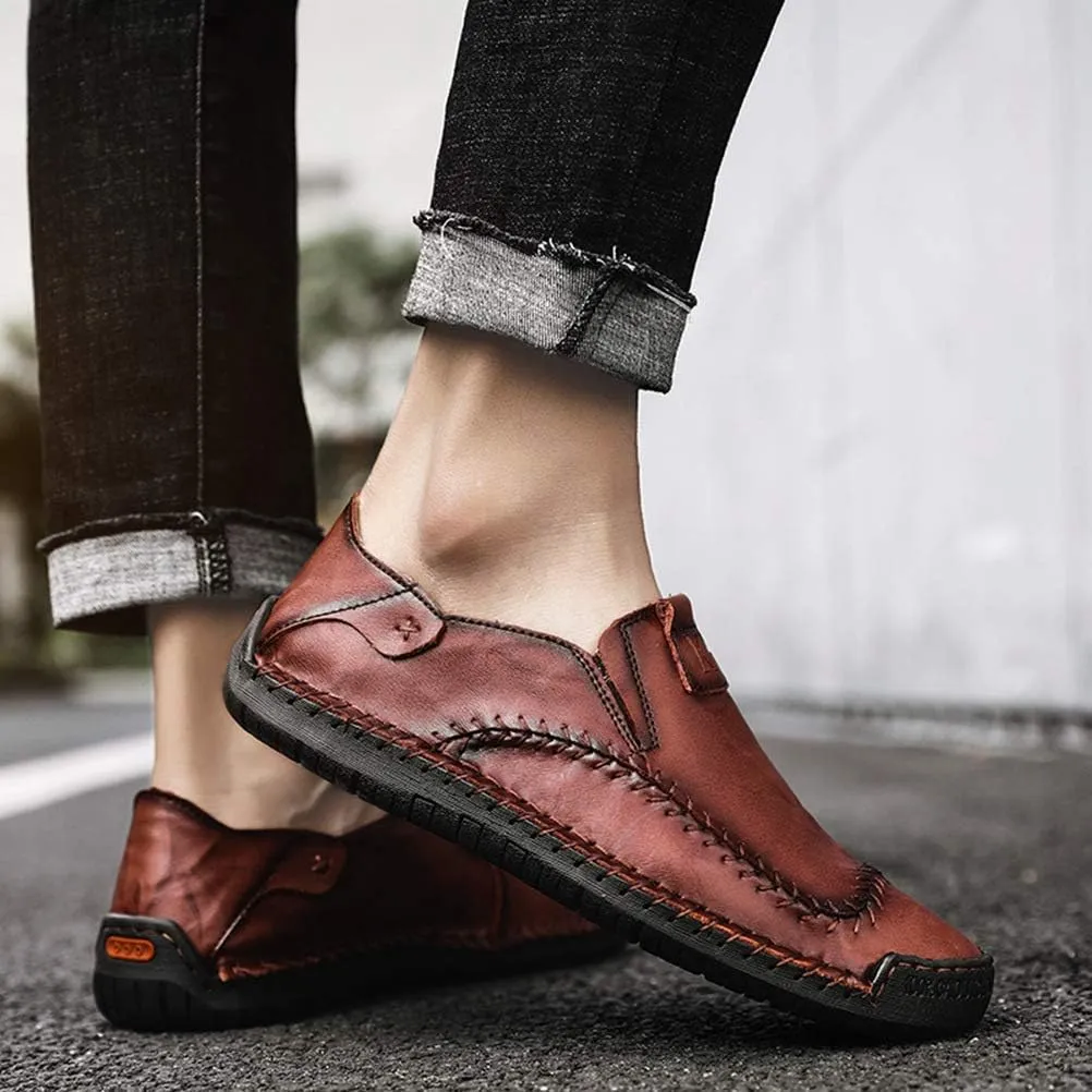 WILTENA Fashion Mens Genuine Leather Loafers Male Hand Stitching Casual Shoes Comfort Slip On Driving Shoes