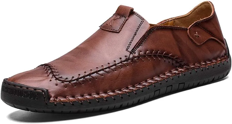 WILTENA Fashion Mens Genuine Leather Loafers Male Hand Stitching Casual Shoes Comfort Slip On Driving Shoes
