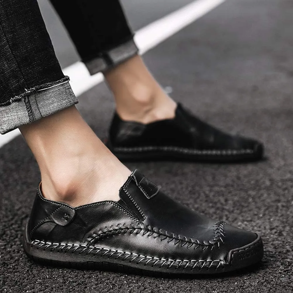 WILTENA Fashion Mens Genuine Leather Loafers Male Hand Stitching Casual Shoes Comfort Slip On Driving Shoes