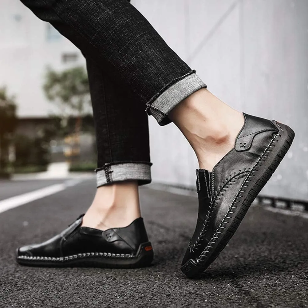 WILTENA Fashion Mens Genuine Leather Loafers Male Hand Stitching Casual Shoes Comfort Slip On Driving Shoes