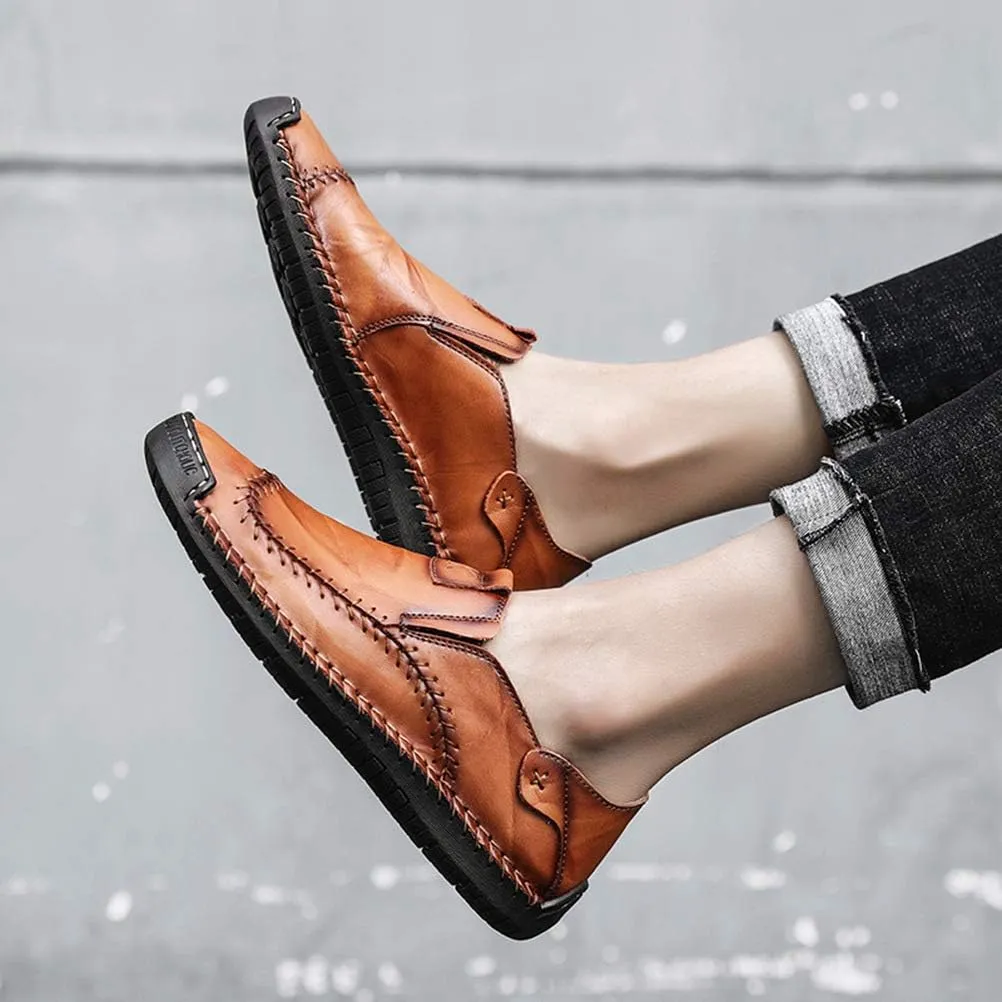 WILTENA Fashion Mens Genuine Leather Loafers Male Hand Stitching Casual Shoes Comfort Slip On Driving Shoes