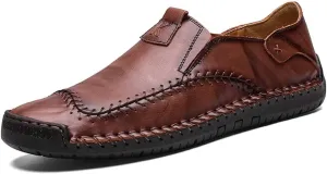 WILTENA Fashion Mens Genuine Leather Loafers Male Hand Stitching Casual Shoes Comfort Slip On Driving Shoes