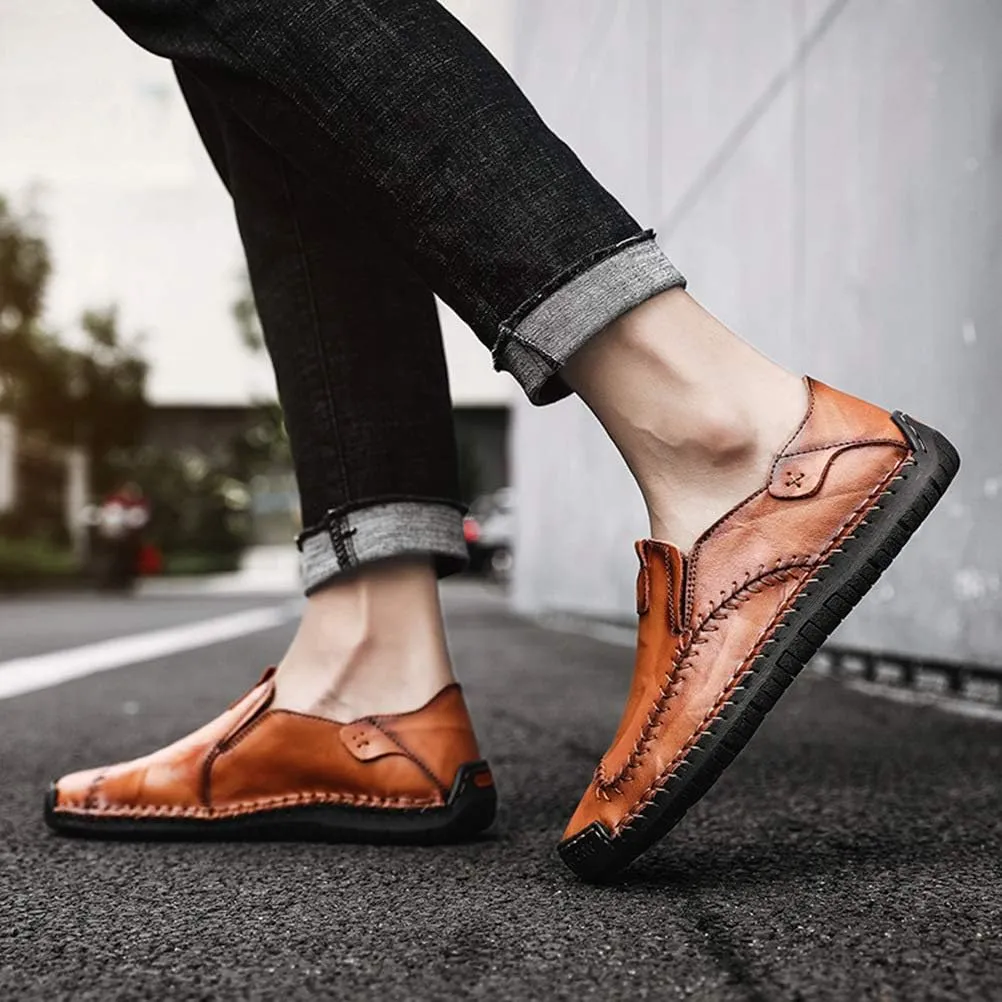 WILTENA Fashion Mens Genuine Leather Loafers Male Hand Stitching Casual Shoes Comfort Slip On Driving Shoes