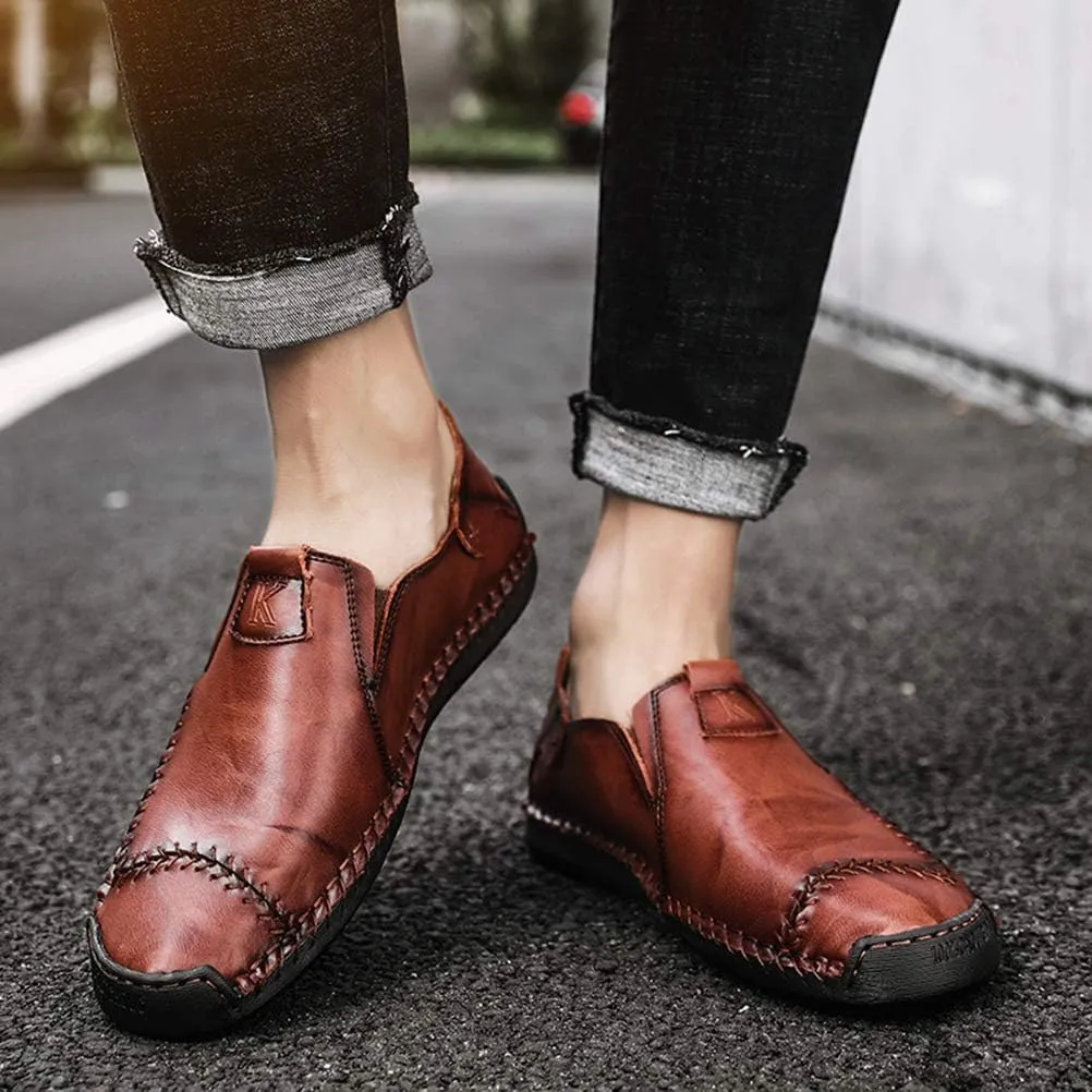 WILTENA Fashion Mens Genuine Leather Loafers Male Hand Stitching Casual Shoes Comfort Slip On Driving Shoes