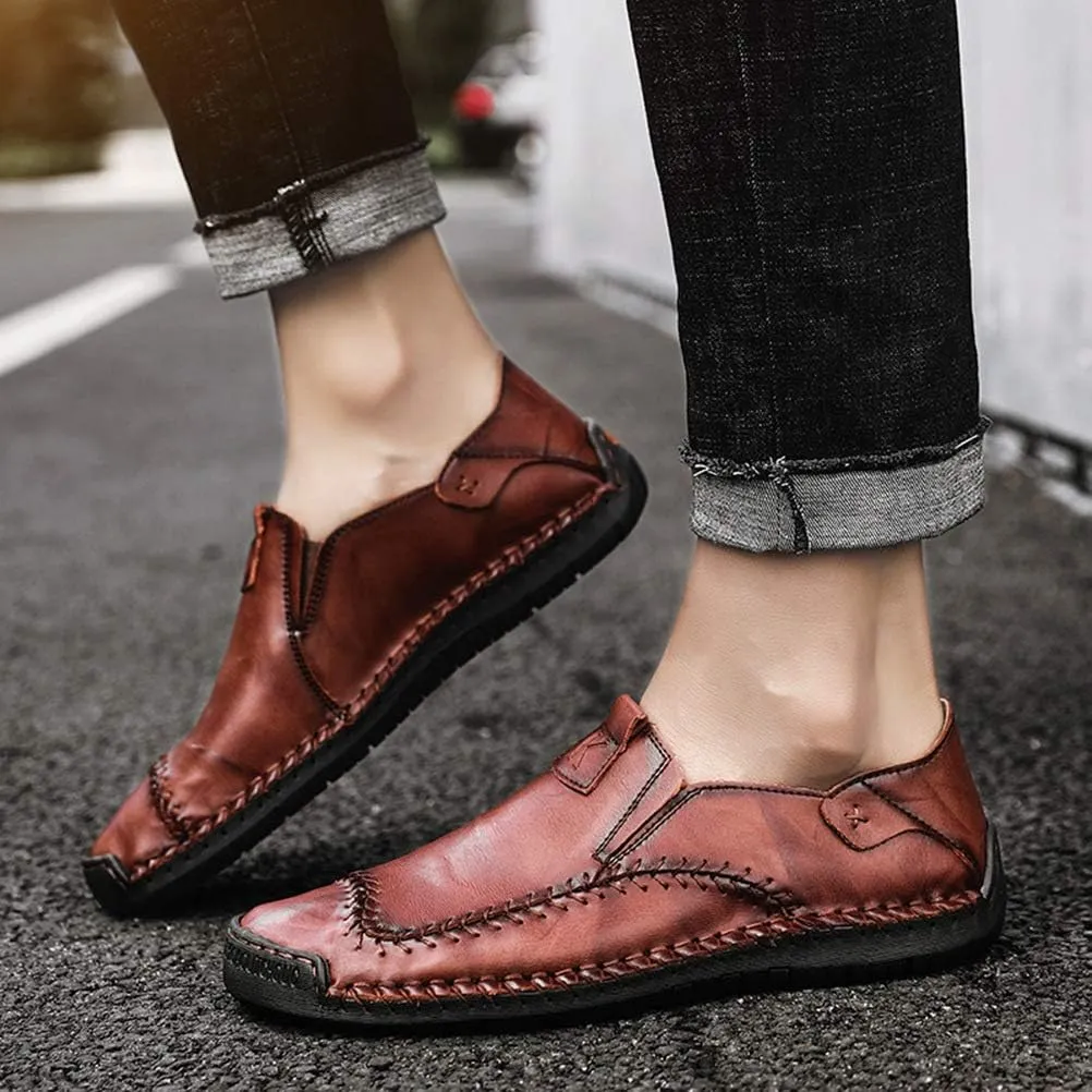 WILTENA Fashion Mens Genuine Leather Loafers Male Hand Stitching Casual Shoes Comfort Slip On Driving Shoes
