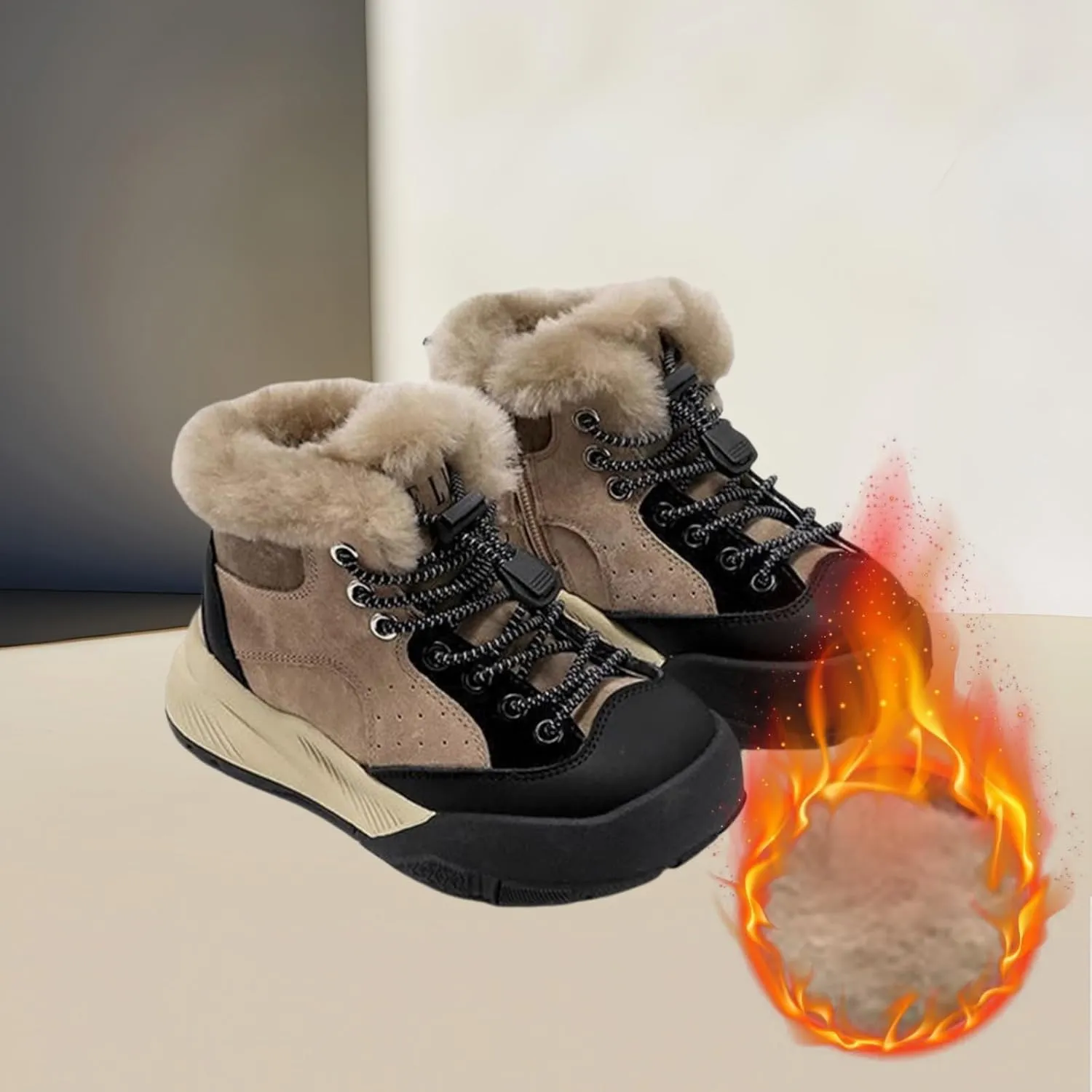 Winter Outdoor Faux Fr Snow Boots for Kids Fleece Plush Warm Furry Ankle Booties Boys Girls Hiking Sport Shoes