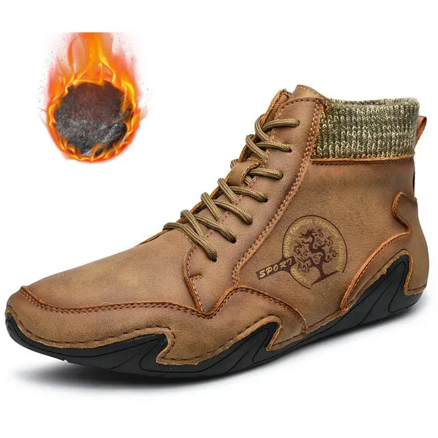 Winter-ready Plush Leather Men's Casual Sneakers: Stylish, Anti-Slip, and Warm Outdoor Shoes.