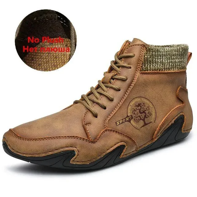Winter-ready Plush Leather Men's Casual Sneakers: Stylish, Anti-Slip, and Warm Outdoor Shoes.