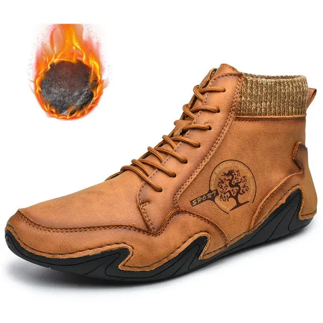 Winter-ready Plush Leather Men's Casual Sneakers: Stylish, Anti-Slip, and Warm Outdoor Shoes.