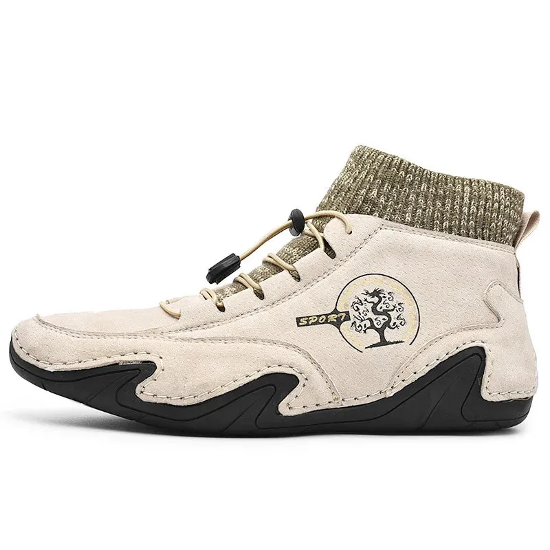 Winter-ready Plush Leather Men's Casual Sneakers: Stylish, Anti-Slip, and Warm Outdoor Shoes.