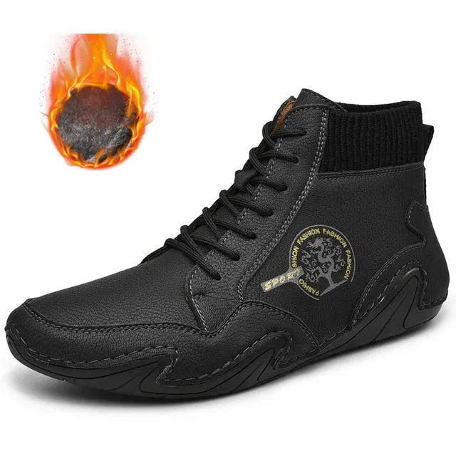 Winter-ready Plush Leather Men's Casual Sneakers: Stylish, Anti-Slip, and Warm Outdoor Shoes.