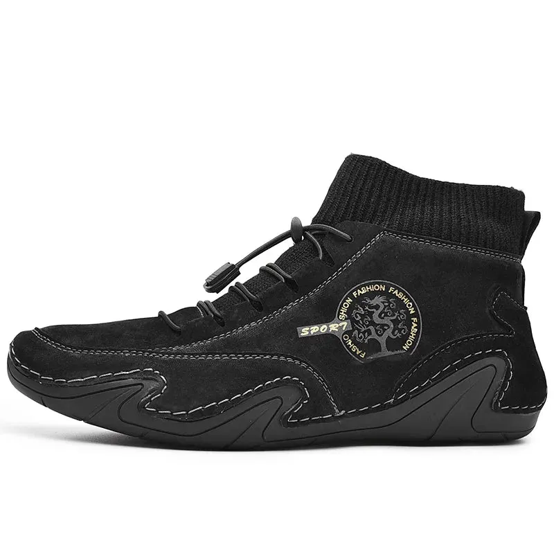 Winter-ready Plush Leather Men's Casual Sneakers: Stylish, Anti-Slip, and Warm Outdoor Shoes.