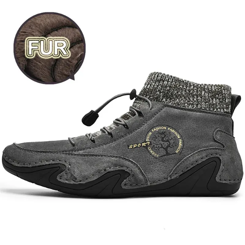 Winter-ready Plush Leather Men's Casual Sneakers: Stylish, Anti-Slip, and Warm Outdoor Shoes.